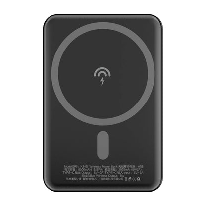 Batterie Externe Sans Fil Dudao K14S, 5000mAh, 10W, PD + QI, 1 x QI - 1 x USB-C, Noire