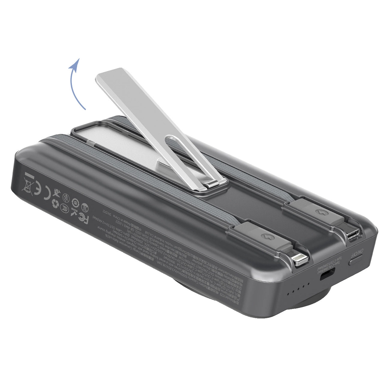 Externer Wireless-Akku Dudao K29, 10000mAh, 20W, PD + FQI, 1 x Lightning - 1 x QI - 1 x USB-C, Grau