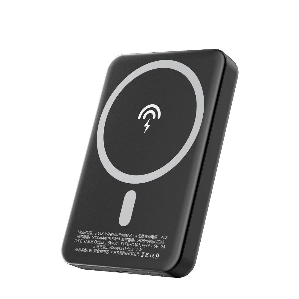 Batterie Externe Sans Fil Dudao K14S, 5000mAh, 10W, PD + QI, 1 x QI - 1 x USB-C, Noire