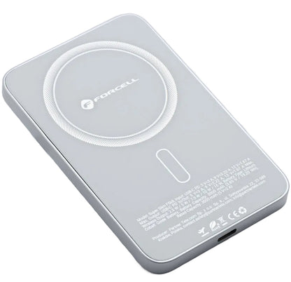 Draadloze Externe Batterij Forcell F5K8, 5000mAh, 15W, PD + FQI, 1 x QI - 1 x USB-C, Wit