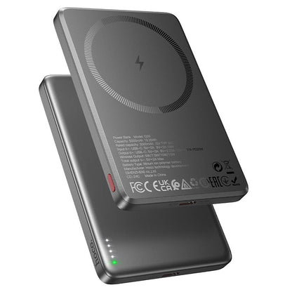 Draadloze Externe Batterij HOCO Q26, 5000mAh, 20W, PD + FQI, 1 x QI - 1 x USB-C, Grijs