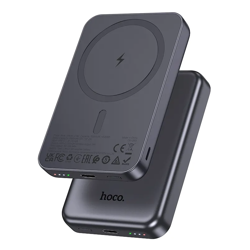 Batterie Externe Sans Fil HOCO J160, 5000mAh, 10W, 1 x QI - 1 x USB-C, Gris
