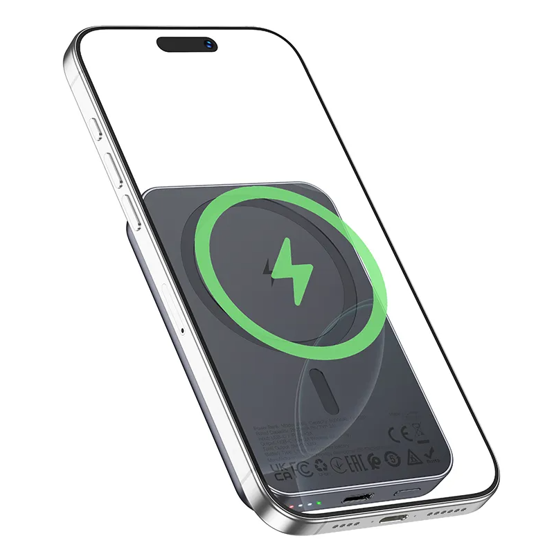 Batterie Externe Sans Fil HOCO J160, 5000mAh, 10W, 1 x QI - 1 x USB-C, Gris