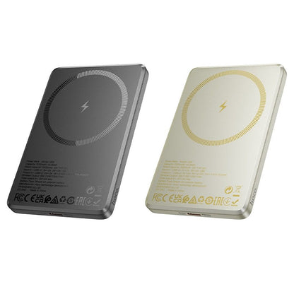 Draadloze Externe Batterij HOCO Q26, 5000mAh, 20W, PD + FQI, 1 x QI - 1 x USB-C, Grijs