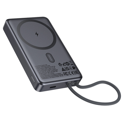 Wireless Externe Batterie HOCO Q44, 10000mAh, 20W, PD + FQI, 1 x QI - 2 x USB-C, Grau
