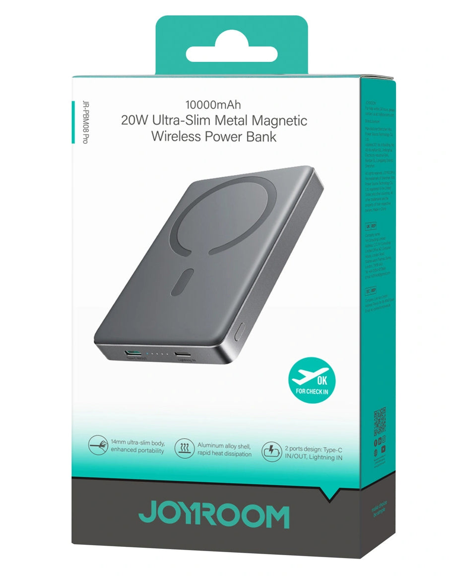 Draadloze Externe Batterij Joyroom JR-PBM08 Pro, 10000mAh, 22.5W, PD + FQI, 1 x QI - 2 x USB-C, Grijs