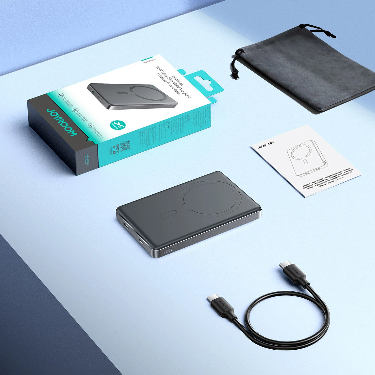 Draadloze Externe Batterij Joyroom JR-PBM08 Pro, 10000mAh, 22.5W, PD + FQI, 1 x QI - 2 x USB-C, Grijs