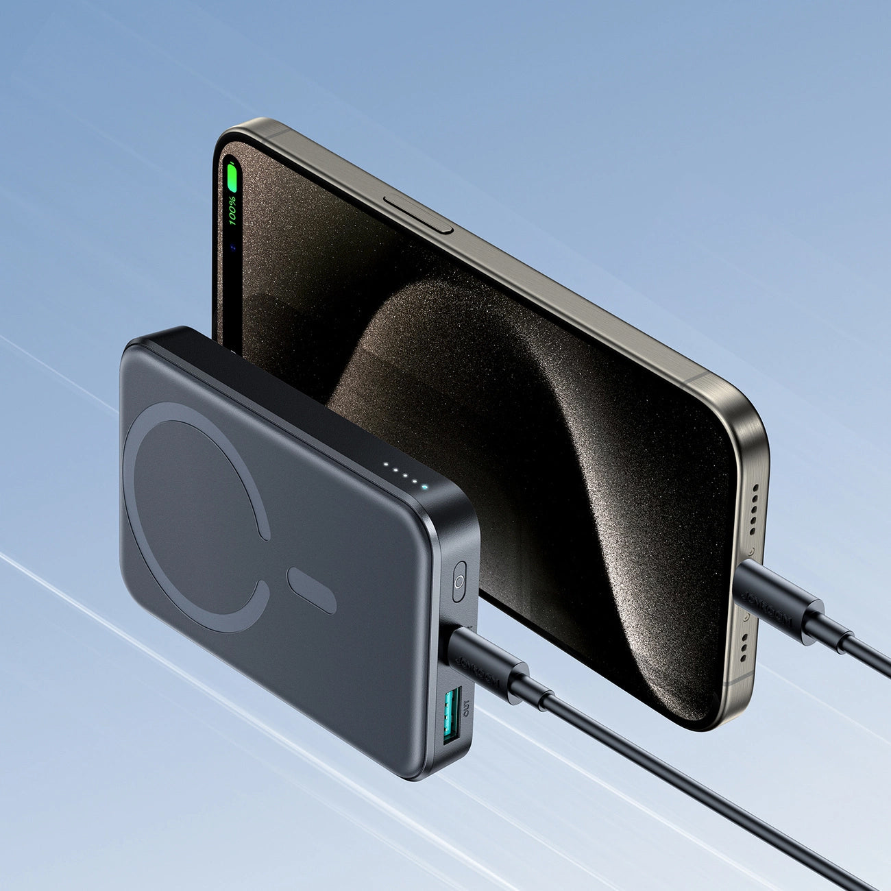 Joyroom JR-W020 Wireless External Battery, 10000mAh, 20W, QC + PD + FQI, 1 x QI - 1 x USB-A - 1 x USB-C, Black