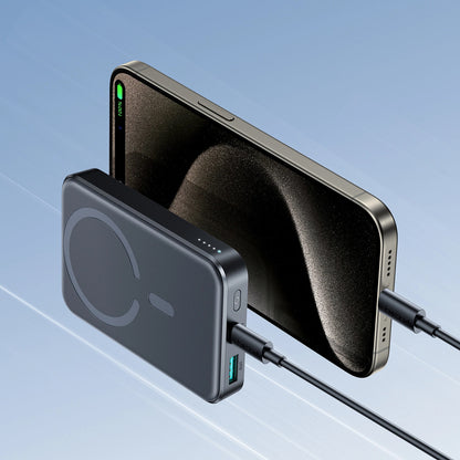 Joyroom JR-W020 Wireless External Battery, 10000mAh, 20W, QC + PD + FQI, 1 x QI - 1 x USB-A - 1 x USB-C, Black