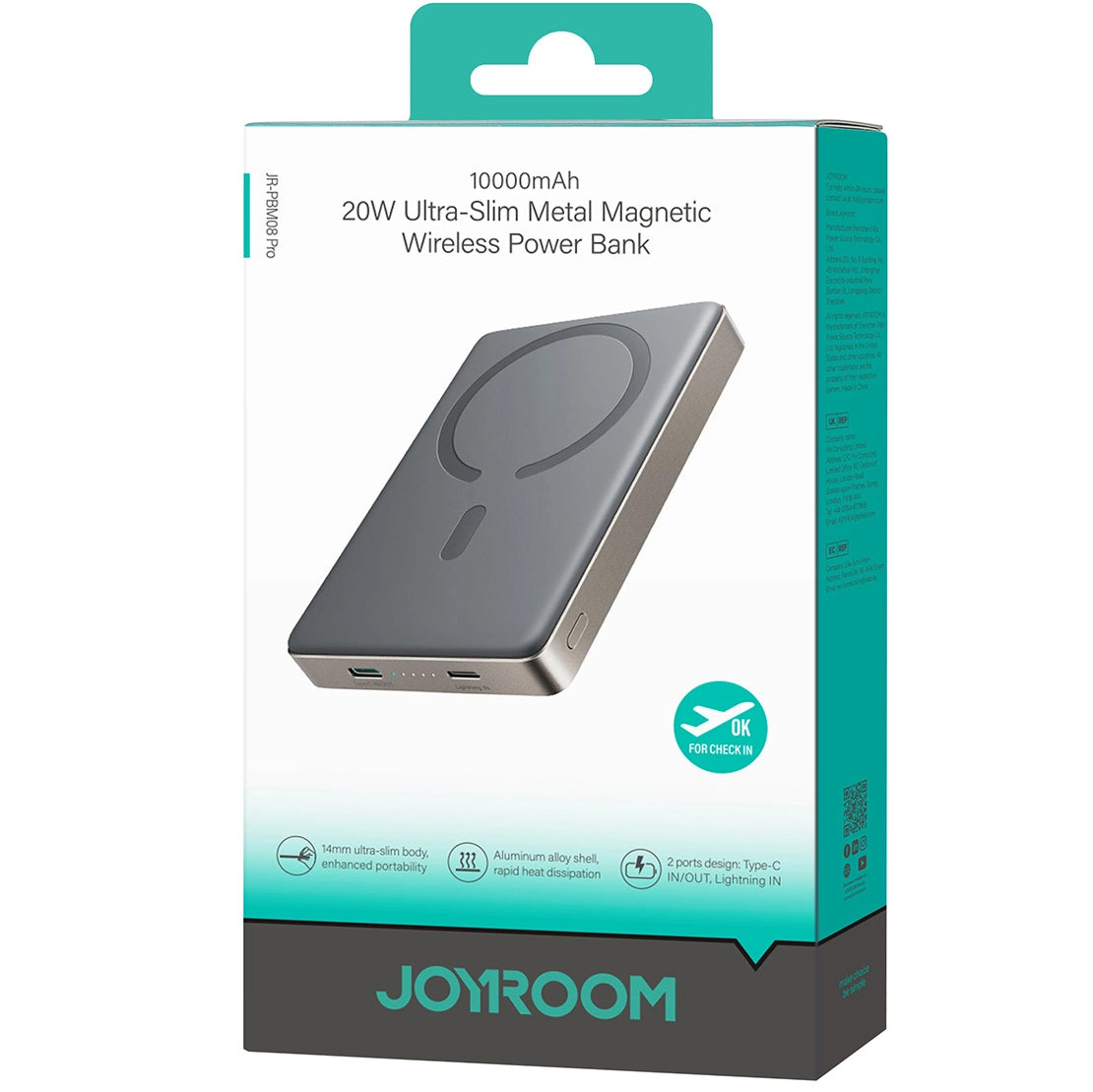 Joyroom JR-PBM08 Pro Wireless External Battery, 10000mAh, 20W, PD + FQI, 1 x QI - 1 x USB-C, Beige