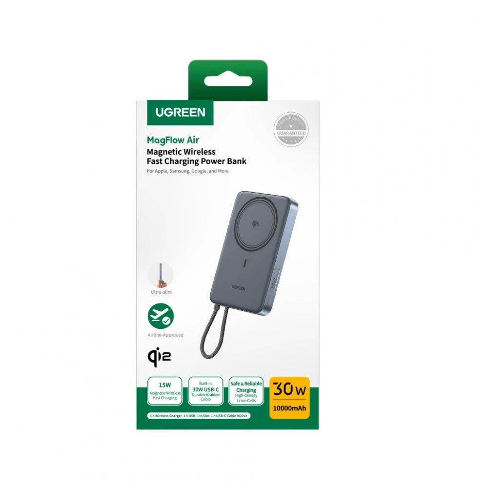 UGREEN PB570 (65839B) kabellose Powerbank, 10.000 mAh, 30 W, PD + FQI, 1 × Qi – 2 × USB-C, Blau