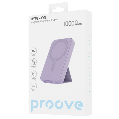 Batterie Externe Sans Fil Proove Hyperion, 10000mAh, 20W, PD + FQI, 1 x QI - 1 x USB-C, Mauve