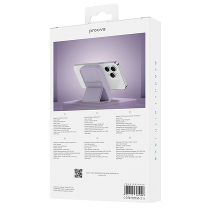 Batterie Externe Sans Fil Proove Hyperion, 10000mAh, 20W, PD + FQI, 1 x QI - 1 x USB-C, Mauve
