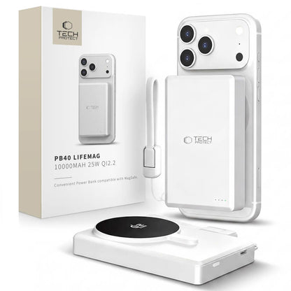Batterie Externe Sans Fil Tech-Protect PB40 LifeMag, 10000mAh, 25W, PD + FQI, 1 x QI - 1 x USB-C, Argentée