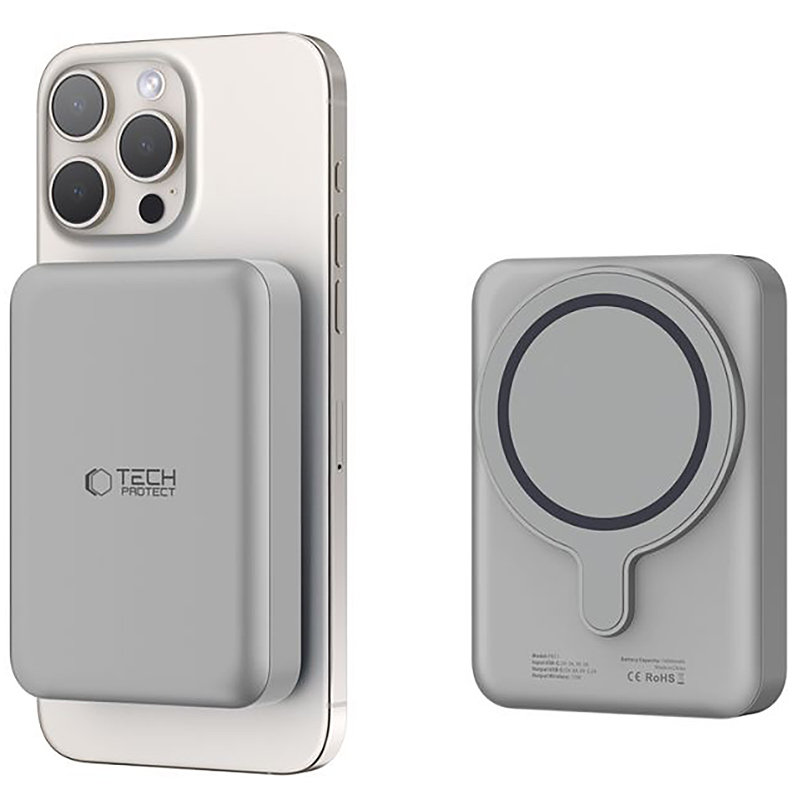 Wireless Powerbank Tech-Protect PB11 LifeMag, 10000mAh, 15W, PD + FQI, 1 x QI - 1 x USB-C, Grau, Neuversiegelt