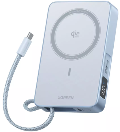 Externer Wireless-Akku UGREEN MagFlow PB773, 10000mAh, 25W, PD + FQI, 1 x QI - 2 x USB-C, Blau