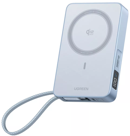 Externer Wireless-Akku UGREEN MagFlow PB773, 10000mAh, 25W, PD + FQI, 1 x QI - 2 x USB-C, Blau