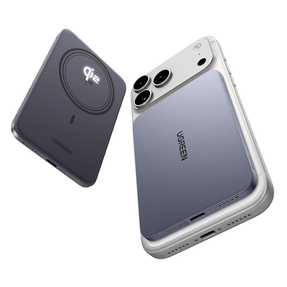 Draadloze Externe Batterij UGREEN PB580 (75984B), 5000mAh, 15W, PD + FQI, 1 x QI - 1 x USB-C, Grijs