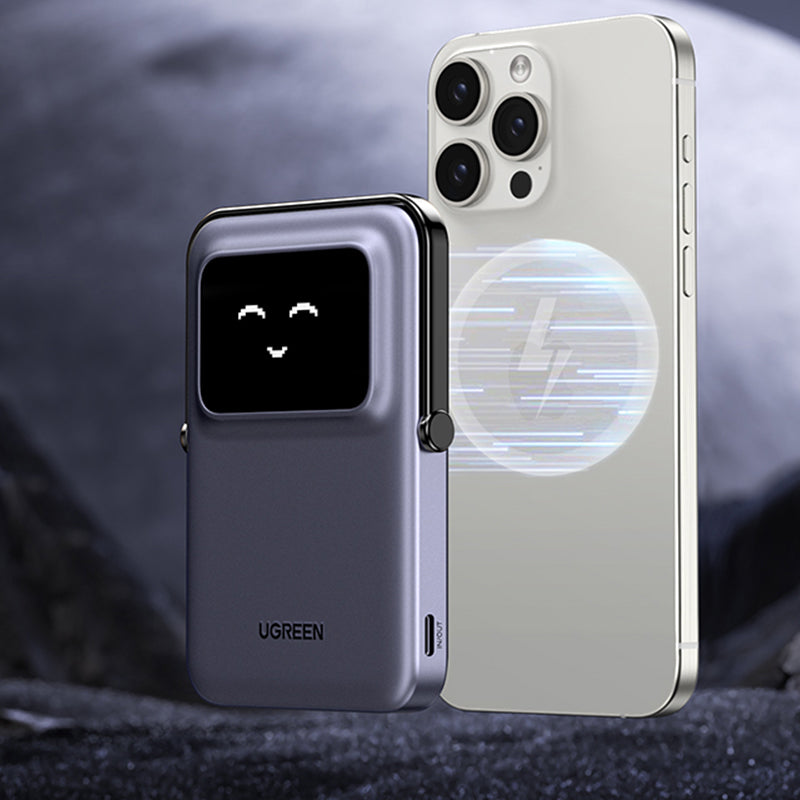 Draadloze Externe Batterij UGREEN PB571 Uno, 5000mAh, 20W, PD + FQI, 1 x QI - 1 x USB-C, Paars