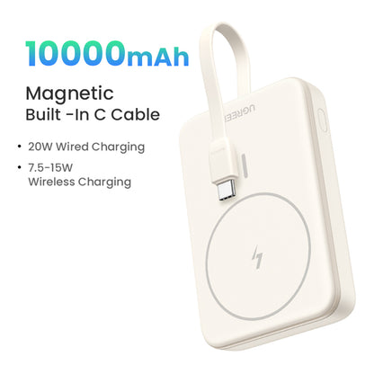 Draadloze Externe Batterij UGREEN PB760, 10000mAh, 20W, PD + FQI, 1 x QI - 1 x USB-C, Beige