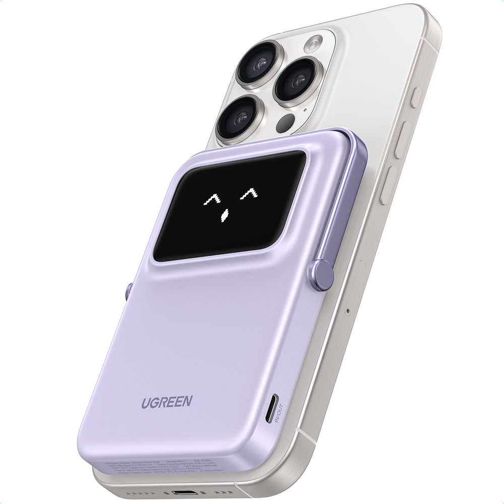 Draadloze Externe Batterij UGREEN PB571 Uno, 5000mAh, 20W, PD + FQI, 1 x QI - 1 x USB-C, Paars