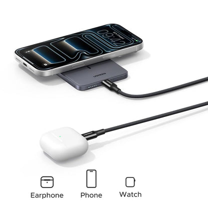Draadloze Externe Batterij UGREEN PB580 (75984B), 5000mAh, 15W, PD + FQI, 1 x QI - 1 x USB-C, Grijs