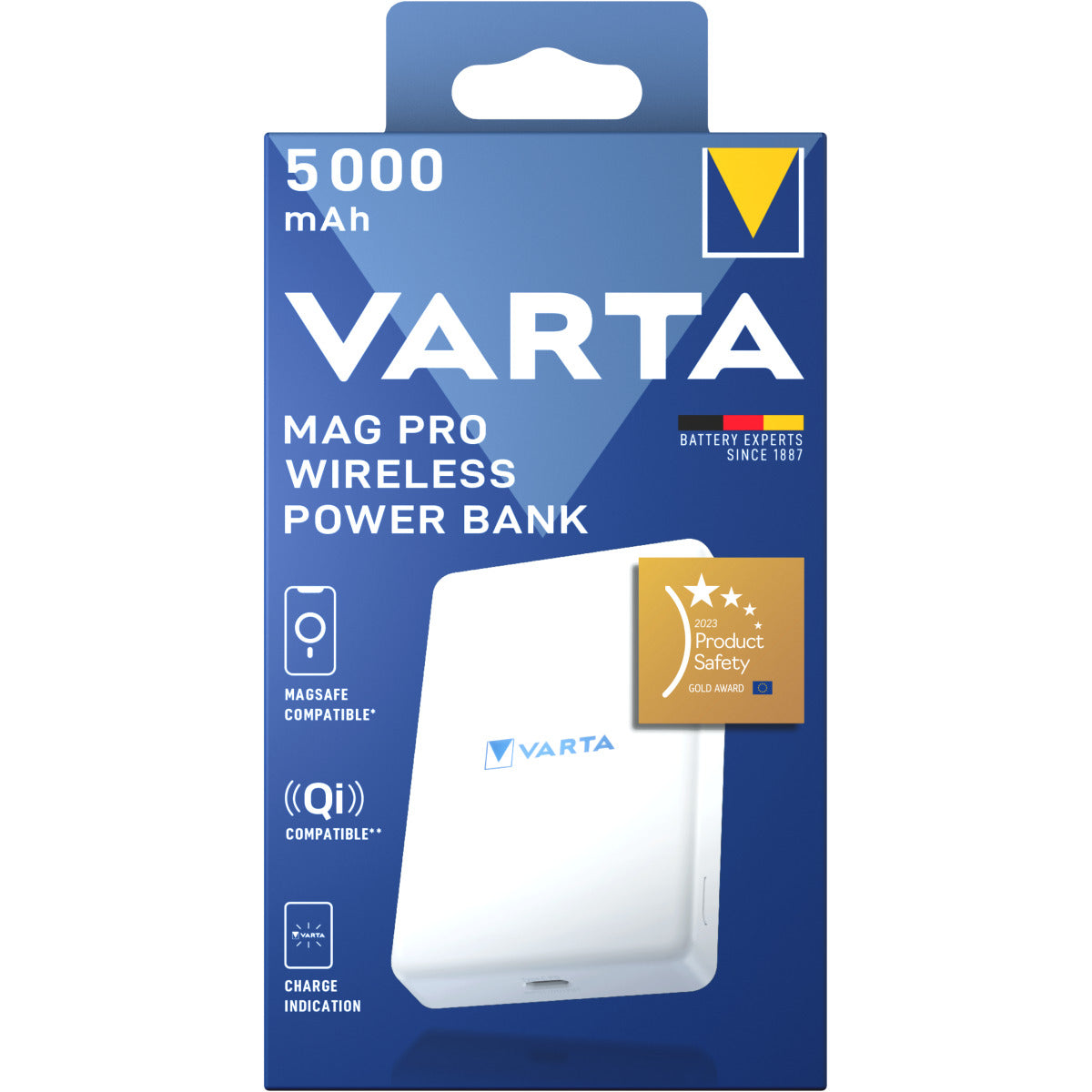 Externer Wireless-Akku Varta Mag Pro, 5000mAh, 12W, 1 x QI - 1 x USB-C, Weiß