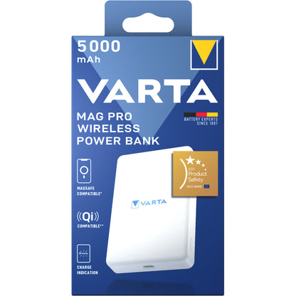 Externer Wireless-Akku Varta Mag Pro, 5000mAh, 12W, 1 x QI - 1 x USB-C, Weiß