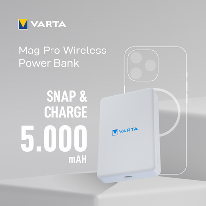 Externer Wireless-Akku Varta Mag Pro, 5000mAh, 12W, 1 x QI - 1 x USB-C, Weiß
