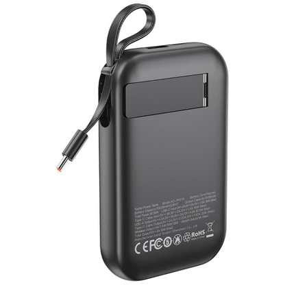 XO Design PR270 Wireless External Battery, 10000mAh, 22.5W, QC + PD + QI, 1 x QI - 1 x USB-A - 1 x USB-C, Black