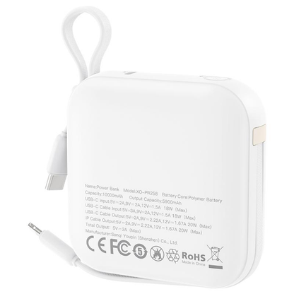 Batterie Externe XO Design PR258, 10000mAh, 20W, QC + PD, 1 x Lightning - 1 x USB-C, Beige