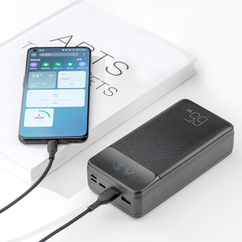 Externe Batterij XO Design PR201, 30000mAh, 65W, QC + PD, 1 x USB-C - 2 x USB-A, Zwart