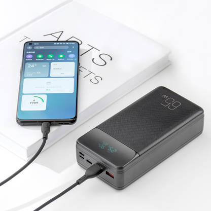 Externe Batterij XO Design PR201, 30000mAh, 65W, QC + PD, 1 x USB-C - 2 x USB-A, Zwart