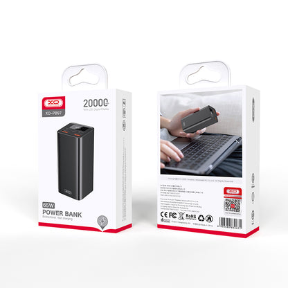 Externer Akku XO Design PB97, 20000mAh, 65W, QC + PD, 2 x USB-A - 2 x USB-C, Schwarz
