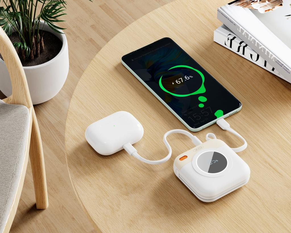 Batterie Externe XO Design PR258, 10000mAh, 20W, QC + PD, 1 x Lightning - 1 x USB-C, Beige