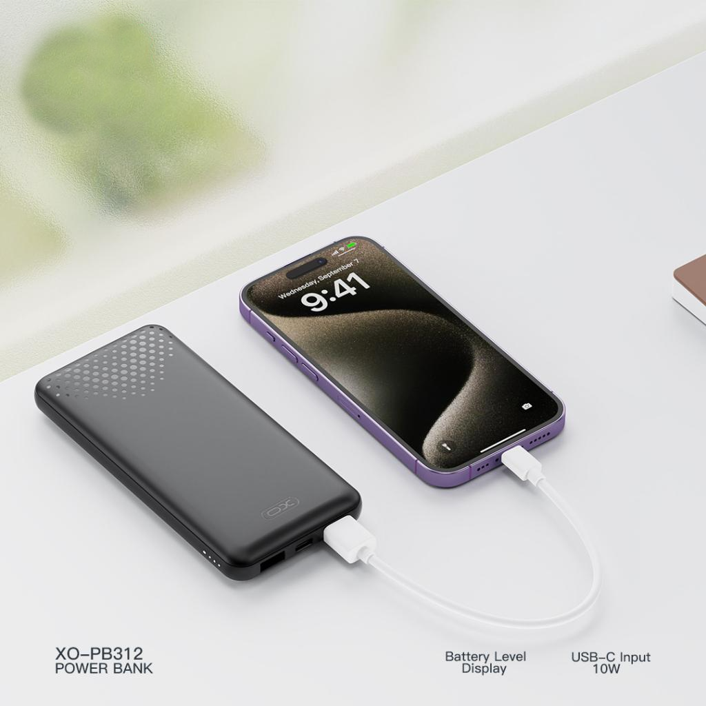 Externe Batterij XO Design PB312, 10000mAh, 10W, 2 x USB-A, Zwart