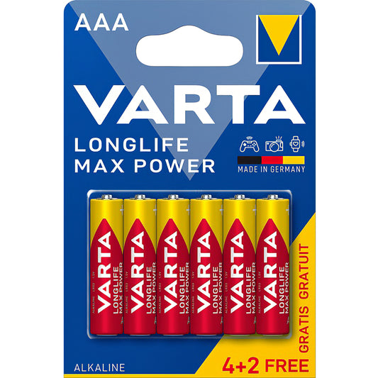 Varta Longlife Max Power 4703 batterijen, AAA / LR3, Set van 6 stuks