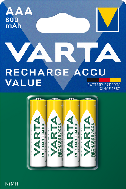 Varta Professionele Oplaadbare Batterij, AAA / LR3, 800mAh, Set van 4 stuks