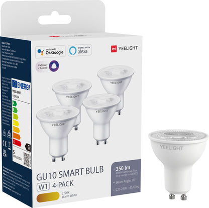 Yeelight W1 Ampoule LED, Wi-Fi, GU10, 4,8W, 2700K, 350lm, Lot de 4 pièces, Blanc YLDP004 