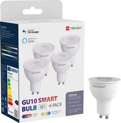 Ampoule LED Yeelight W1, Wi-Fi, GU10, 4.5W, 2700K - 6500K, 350lm, Set 4 pièces, Multicolore YLDP004-A