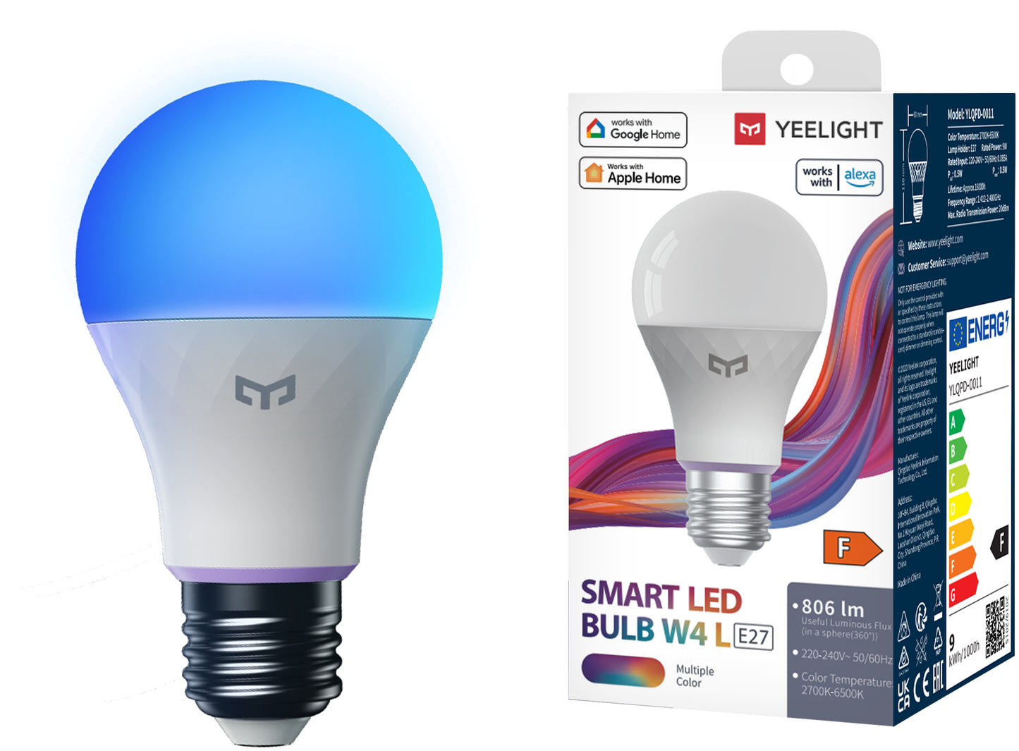 Yeelight W4 Lite Ampoule LED, Wi-Fi, E27, 9W, 2700K - 6500K, 806lm, Multicolore YLQDP-0011 YLQDP-0011