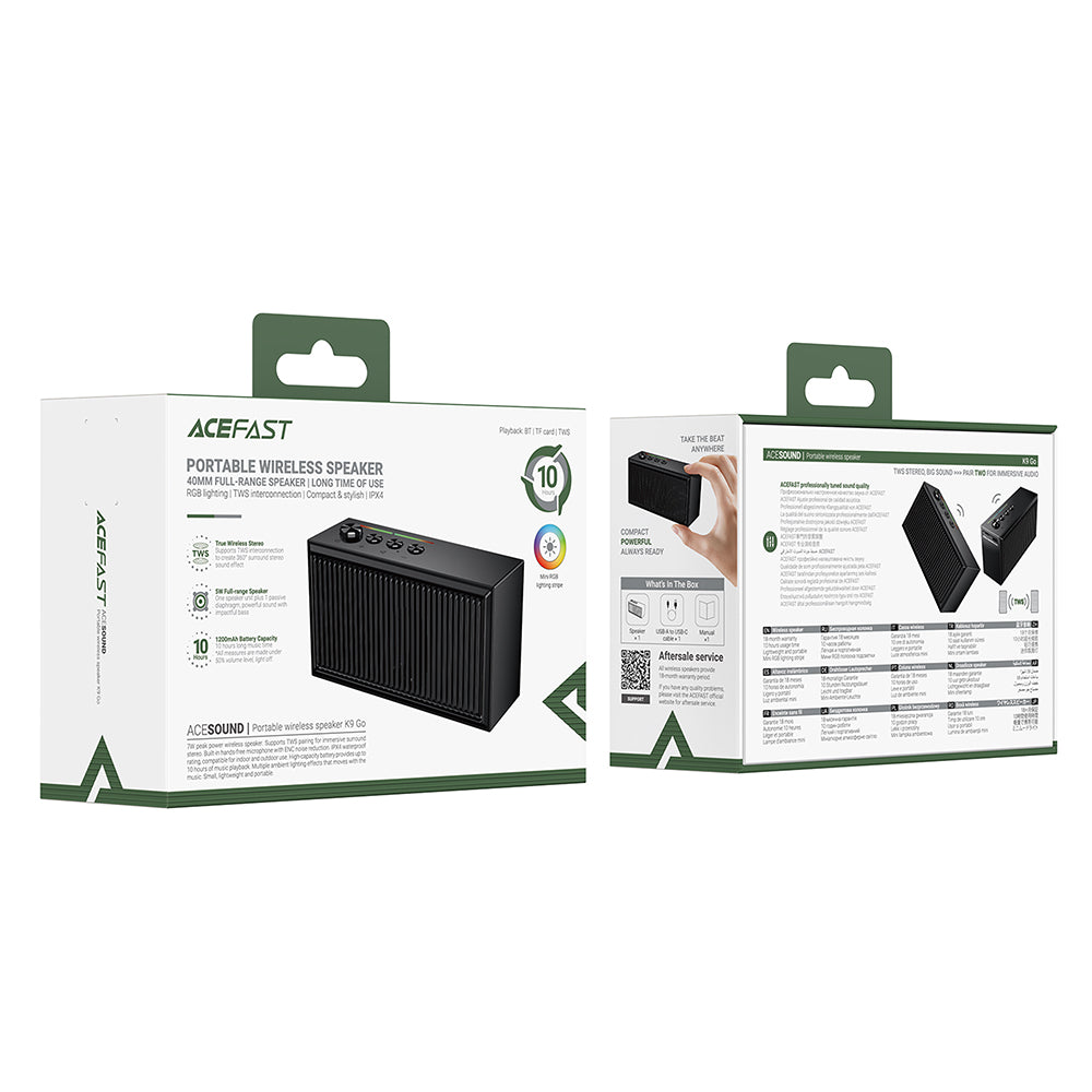 Bluetooth-luidspreker Acefast K9 Go, 7W, TWS, RGB, Waterdicht, Zwart