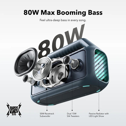 Enceinte Portable Bluetooth Anker SoundCore Boom 2, 80W, TWS, RGB, Étanche, Bleue A3138031