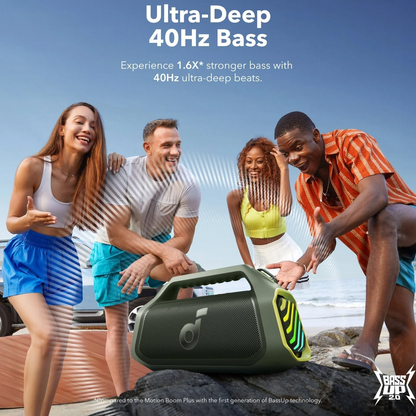 Tragbarer Bluetooth-Lautsprecher Anker SoundCore Boom 2 Plus, 140W, TWS, RGB, wasserdicht, grün, wiederverpackt A3134061