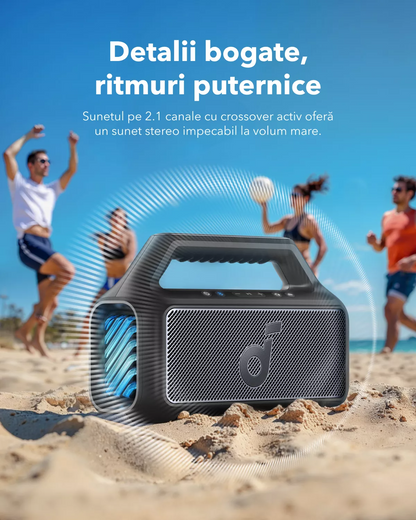 Enceinte Bluetooth Portable Anker SoundCore Boom 2 Nouvelle Version, 80W, TWS, RGB, Étanche, Noire A3138012