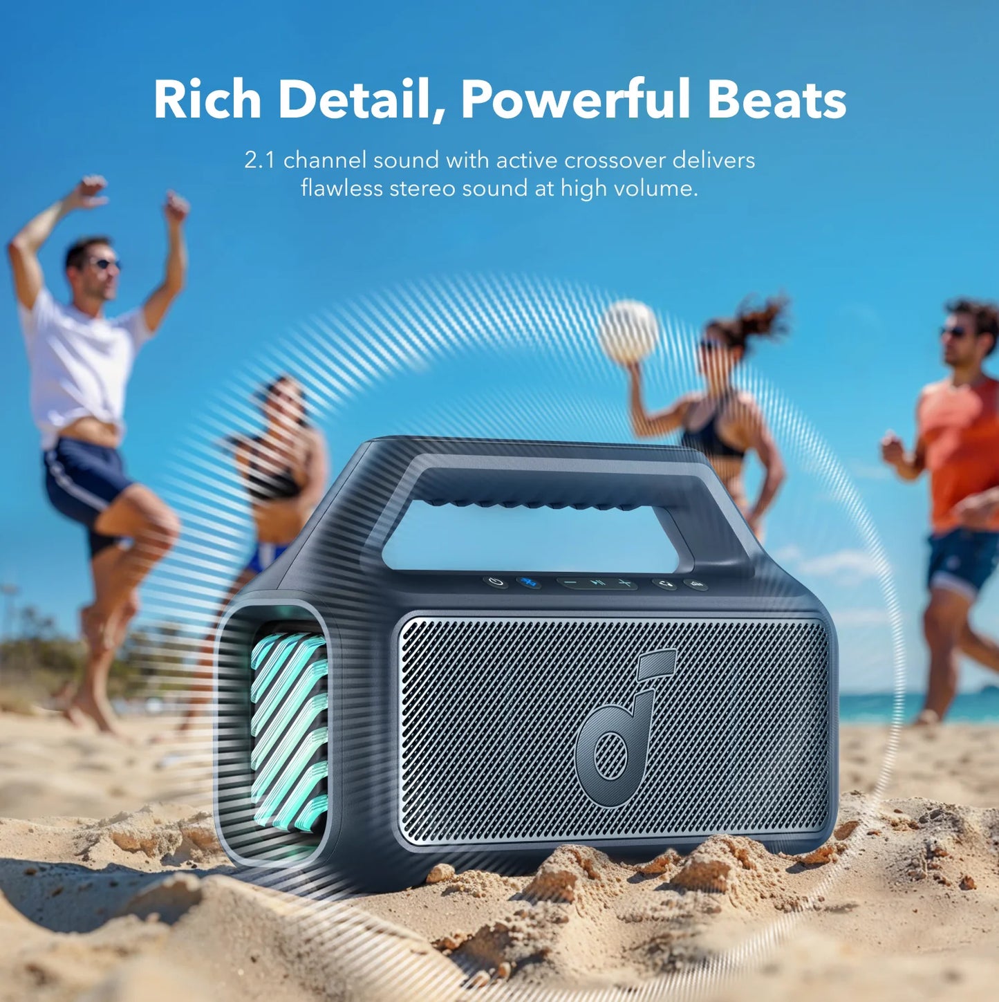 Enceinte Portable Bluetooth Anker SoundCore Boom 2, 80W, TWS, RGB, Étanche, Bleue A3138031