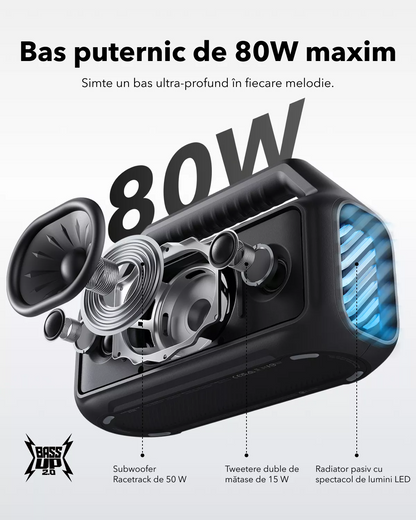 Enceinte Bluetooth Portable Anker SoundCore Boom 2 Nouvelle Version, 80W, TWS, RGB, Étanche, Noire A3138012