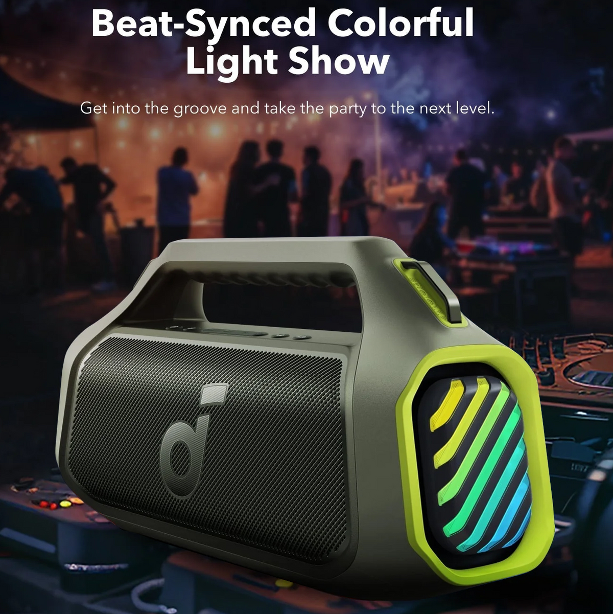 Tragbarer Bluetooth-Lautsprecher Anker SoundCore Boom 2 Plus, 140W, TWS, RGB, wasserdicht, grün, wiederverpackt A3134061