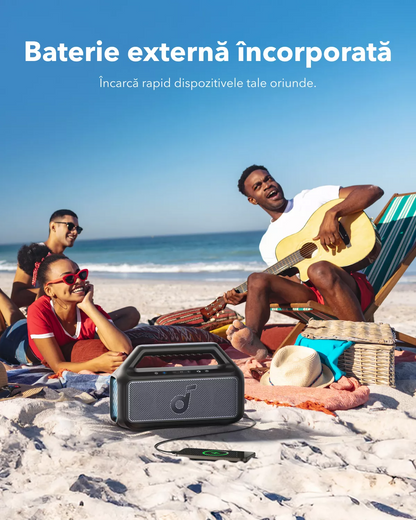 Enceinte Bluetooth Portable Anker SoundCore Boom 2 Nouvelle Version, 80W, TWS, RGB, Étanche, Noire A3138012