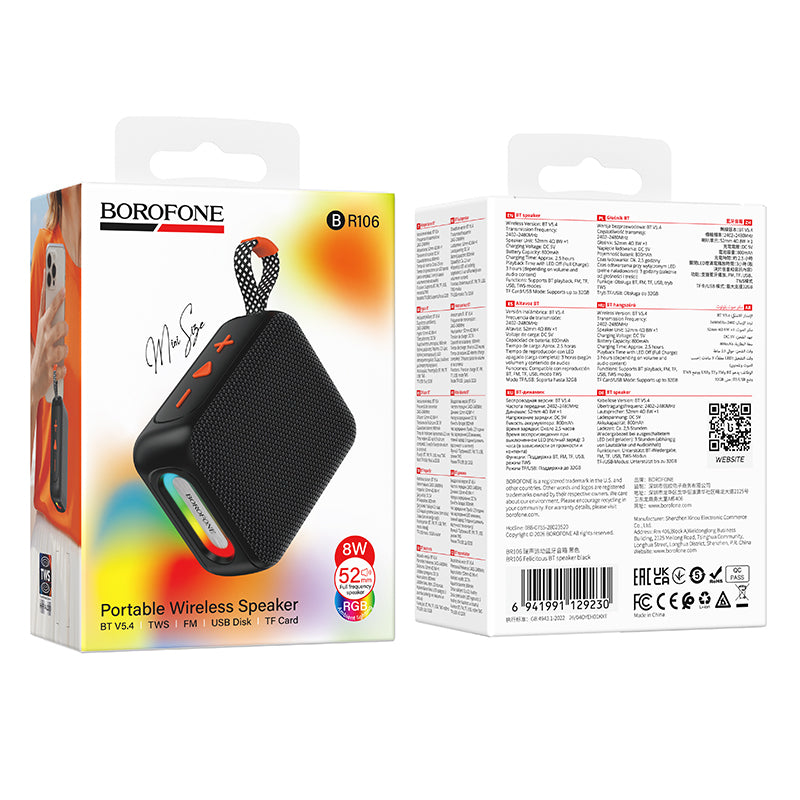 Enceinte portable Bluetooth Borofone BR106 Felicitous, 8 W, TWS, RGB, noire